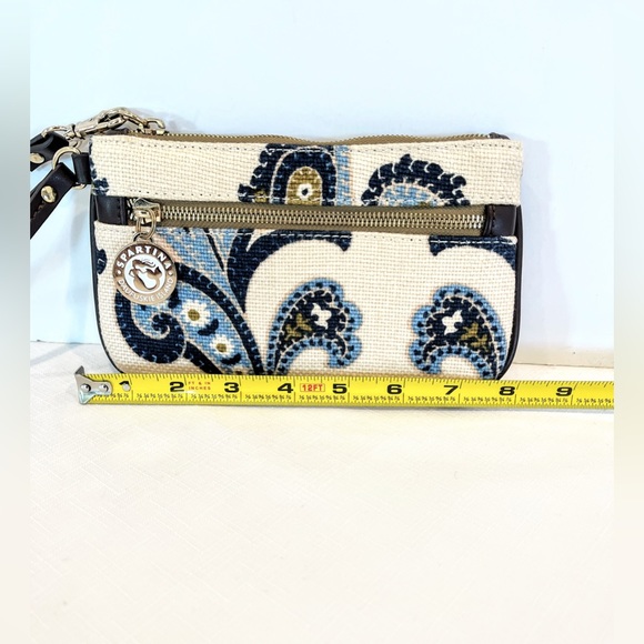 Spartina Daufuske Island Natural Linen and Leather Blue Paisley Wristlet - Picture 6 of 7